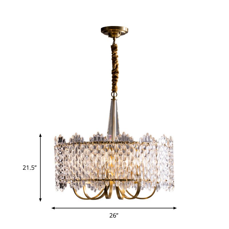 Luce a sospensione a tamburo antico a 6-bulb Clear K9 Crystal Crystal Cryndelier Light in oro
