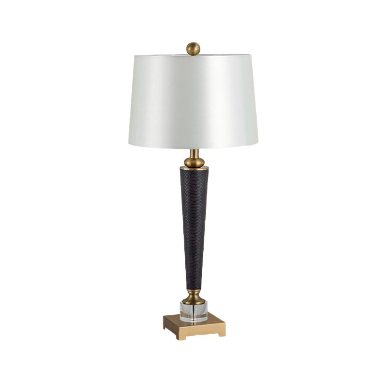 Fabric Tapered Drum Desk Light Modernist 1 Bulb Night Table Lamp in White for Bedroom