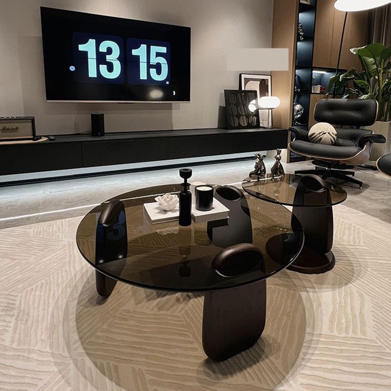 Glass Top Coffee Table Contemporary 3 Legs Coffee Cocktail Table