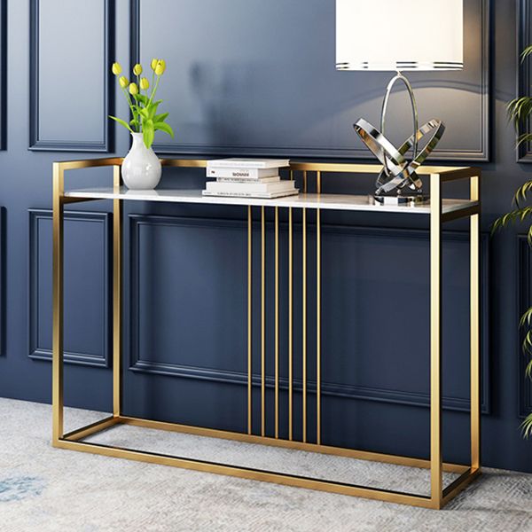 Glam Accent Table Marble Top Golden Sofa Console Table for Hall