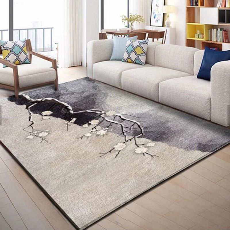 Nordic Bedroom Rug Multi Colored Plant Printed Area Rug Polypropylene Pet Friendly Stain-Resistant Carpet