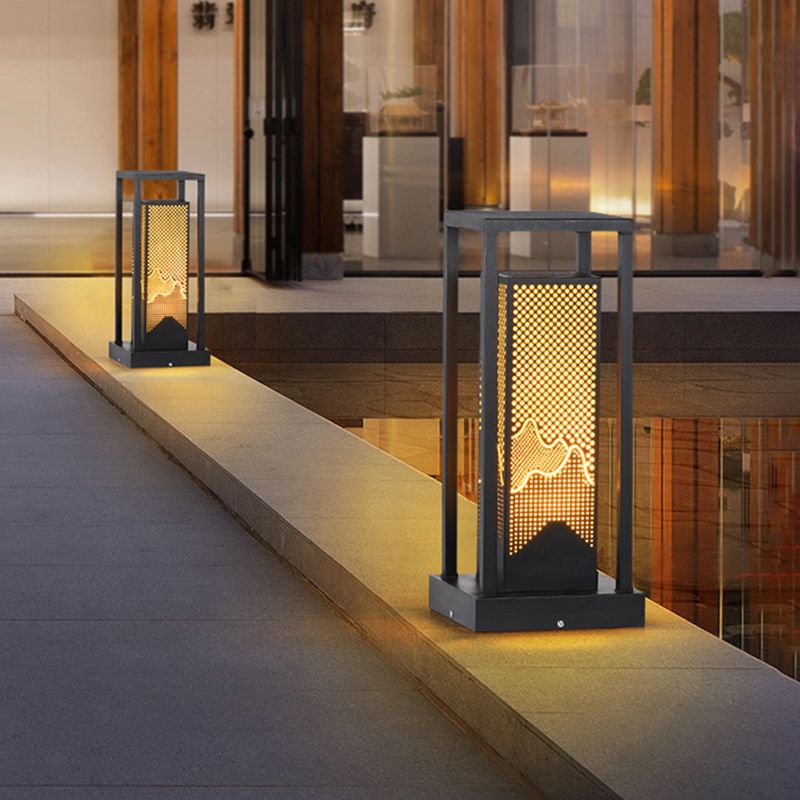 Rectangular Pillar Lamp Modern Black Waterproof Light for Courtyard