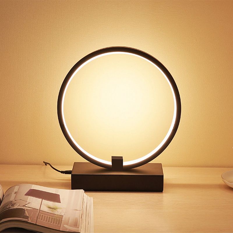 Lámpara de tarea LED contemporánea Lámpara de mesa redonda blanca/negra con tono acrílico, luz cálida/blanca