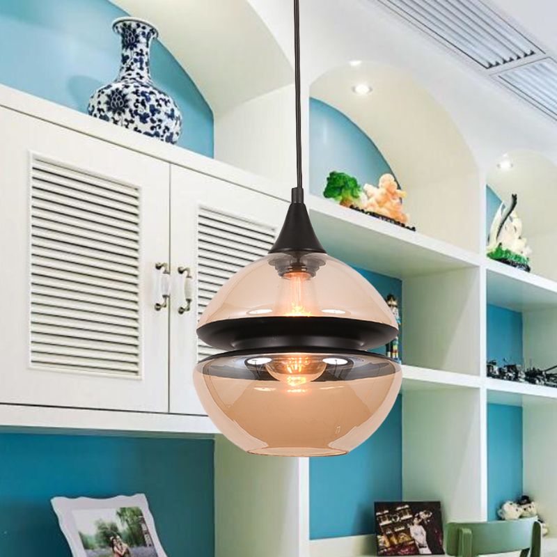 Lámpara colgante de calabaza marrón/elipse/cono moderna 1 lámpara de colgante de vidrio claro para comedor