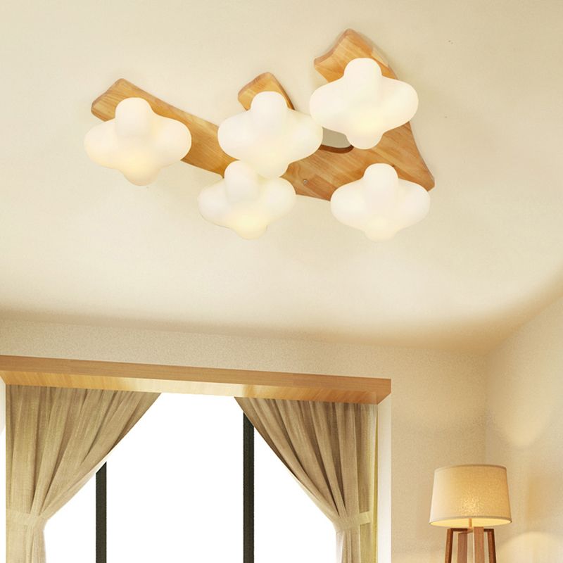 White Glass Plum Blossom Flush Mount Contemporary Flush Mount Ceiling Light for Kids Bedroom
