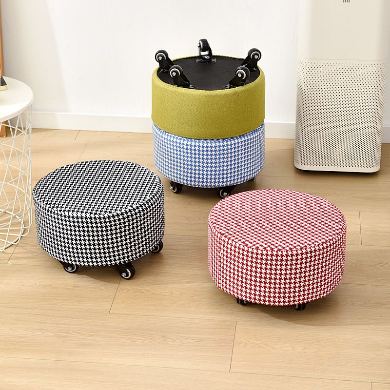 Cotton Blend Ottoman Houndstooth Pattern Fade Resistant Round Ottoman with Wheels