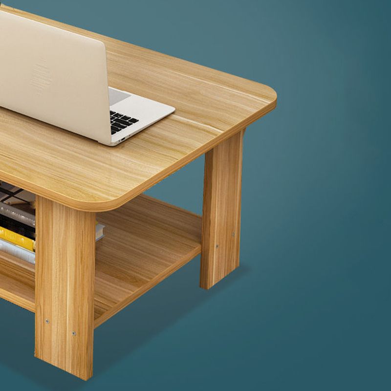 Modern Rectangle Wooden Coffee Table 16.5" H 4 Legs Cocktail Table with Shelf