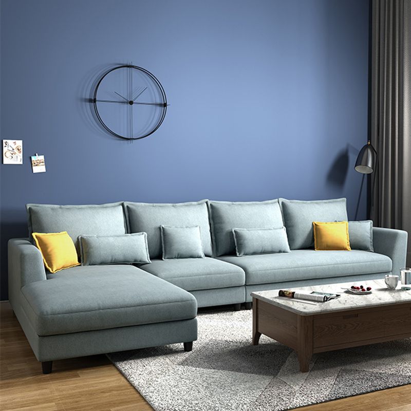 Blue Fabric Sectional with Pillows Modern Style L-shape Sectional