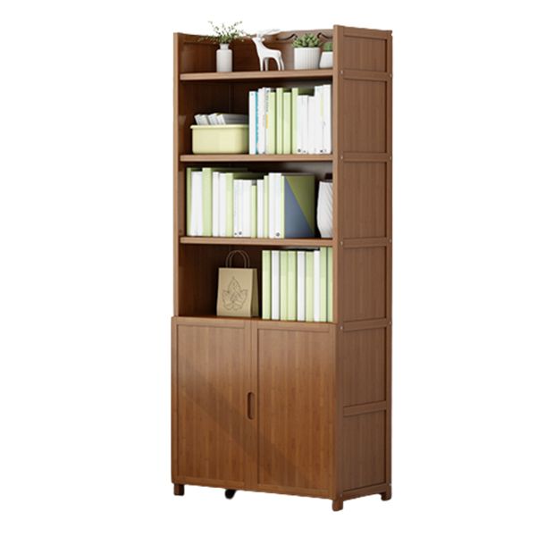 Brown Closed Back Book Shelf Bamboo Standard Vertical Bookcase for Home