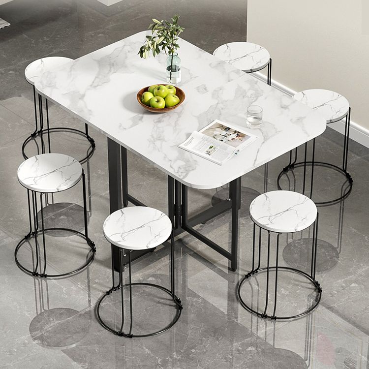 Modern Folding Dining Table Rectangle Wooden Top with Black Metal Base