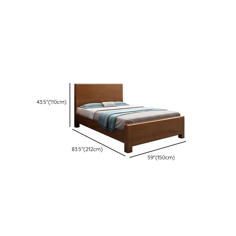 Solid Wood Low Platform Bed Panel Headboard Standard Bed with Storage