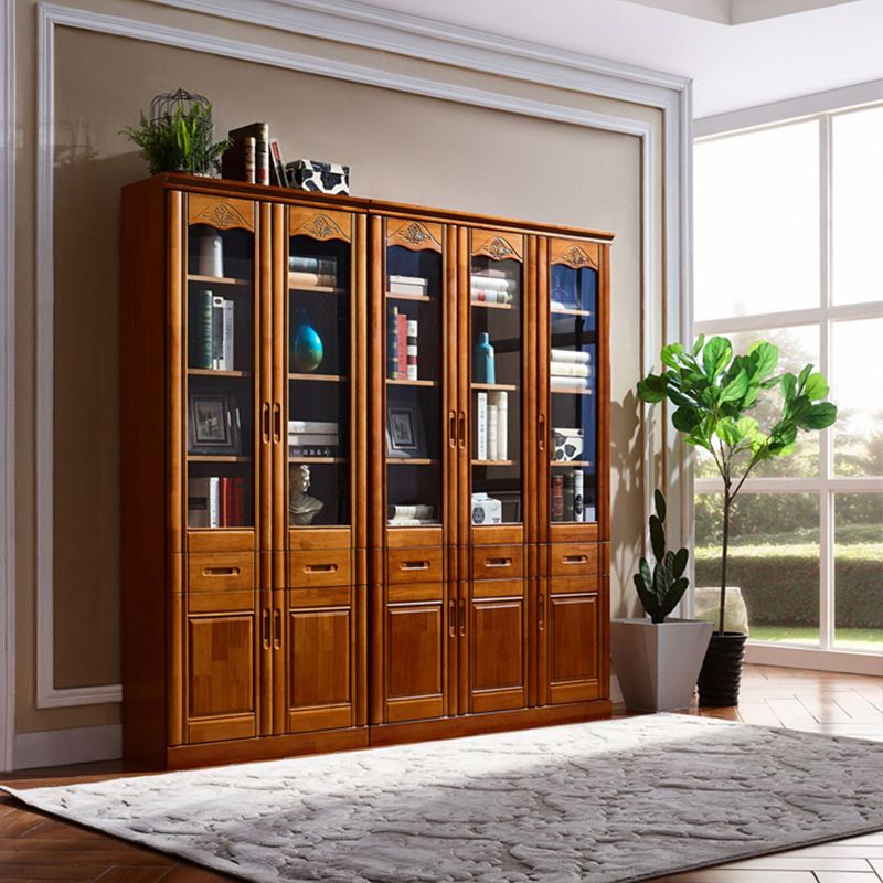 79"H Modern Style Bookcase Solid Wood Closed Back Bookshelf with Door for Home Office