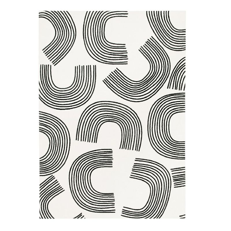 Modern White Area Carpet Geometric Pattern Polyester Area Rug Non-Slip Backing Rug for Home Decor