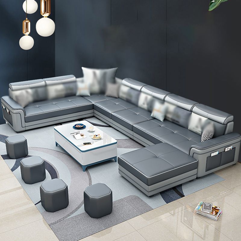 6-Seater Pillowed Back Cushions Square Arm Sectional Sofa for Living Room