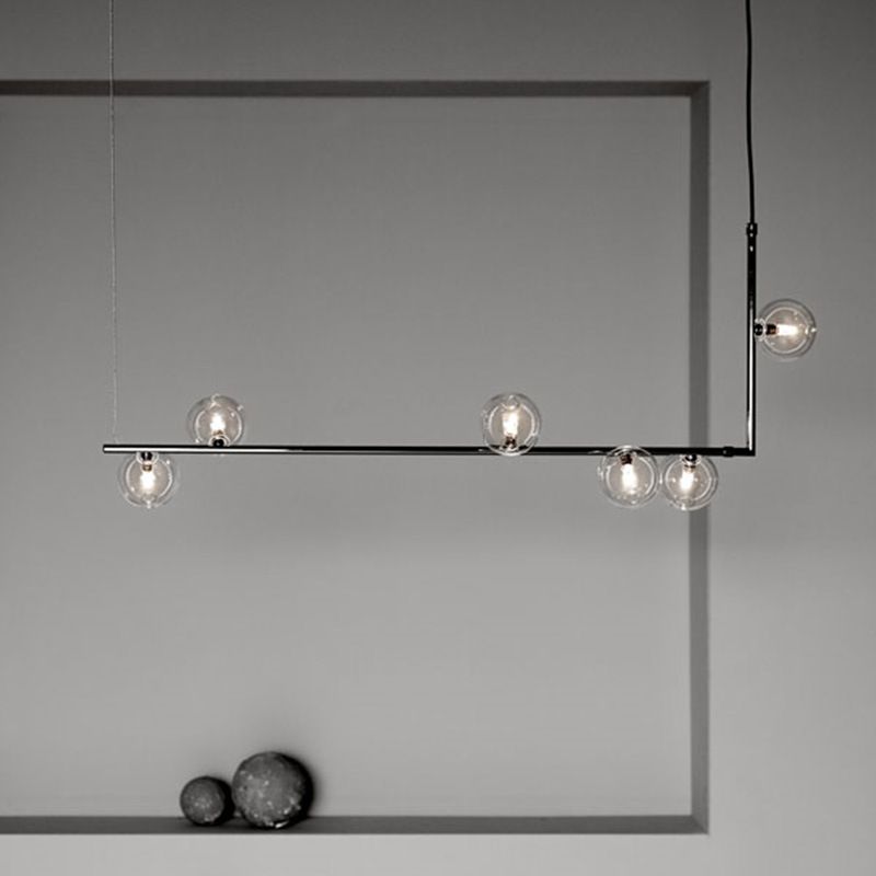Modern Minimalism Black Linear Island Pendant Lighting Sphere Glass 6 Light Island Ceiling Light for Living Room