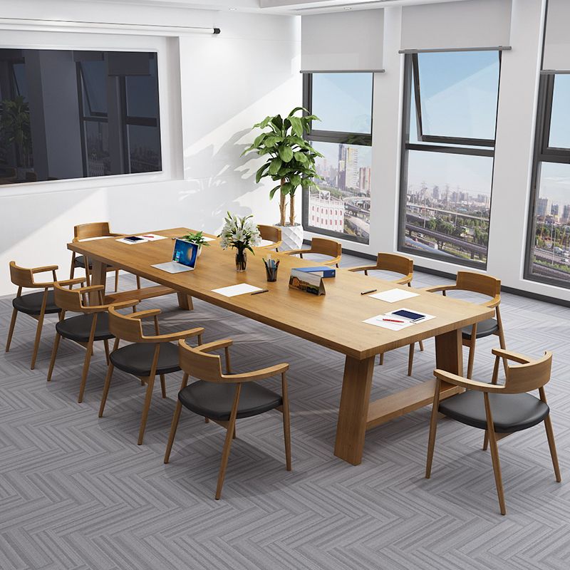 Contemporary Solid Wood Rectangular Dining Table Indoor Table with Trestle Base
