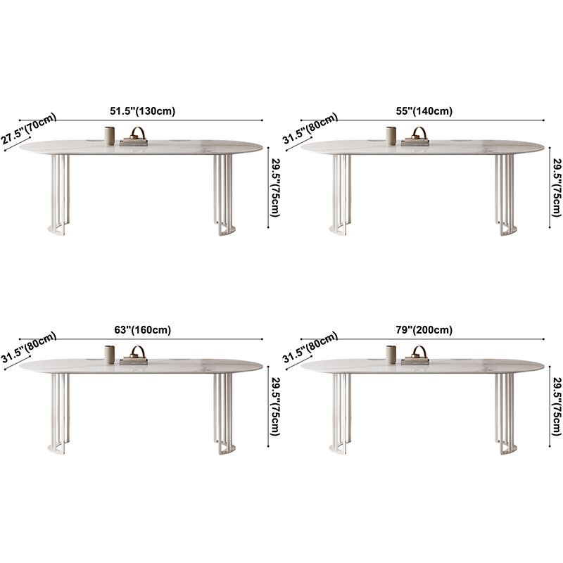 Metal Modern Double Pedestal Dining Table Sintered Stone Top Table for Dining Room and Kitchen
