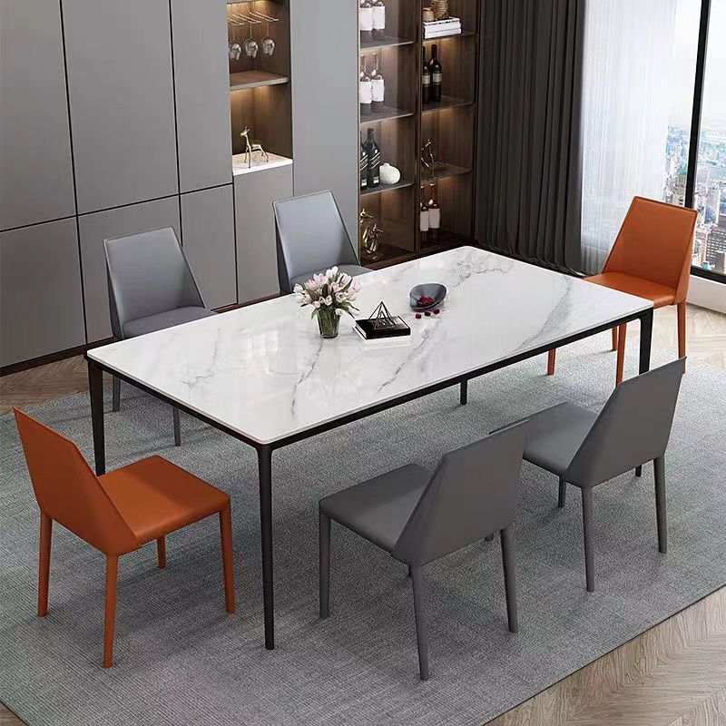 Industrial Sintered Stone Kitchen Table Rectangle Fixed Dining Room Desk