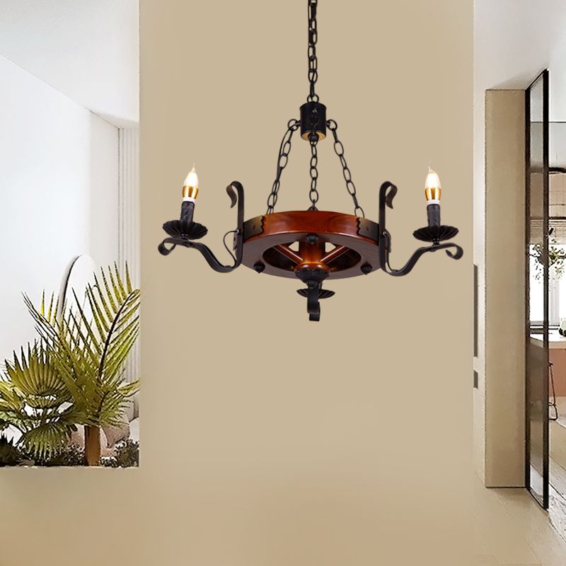 Red Brown Candle Chandelier Lamp Country Wood 3/5/6 Lights Dining Room Hanging Light