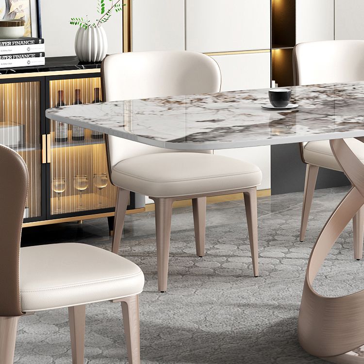 Metal Traditional Luxury Rectangle Dining Table Sintered Stone Table with Pedestal Base