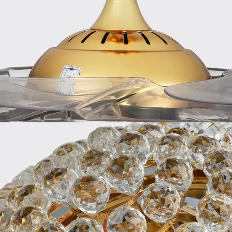 Taglio ventola di montaggio a led conico cristallo moderno semifulto dorato elegante con controllo telecomando/controllo/conversione di frequenza della parete