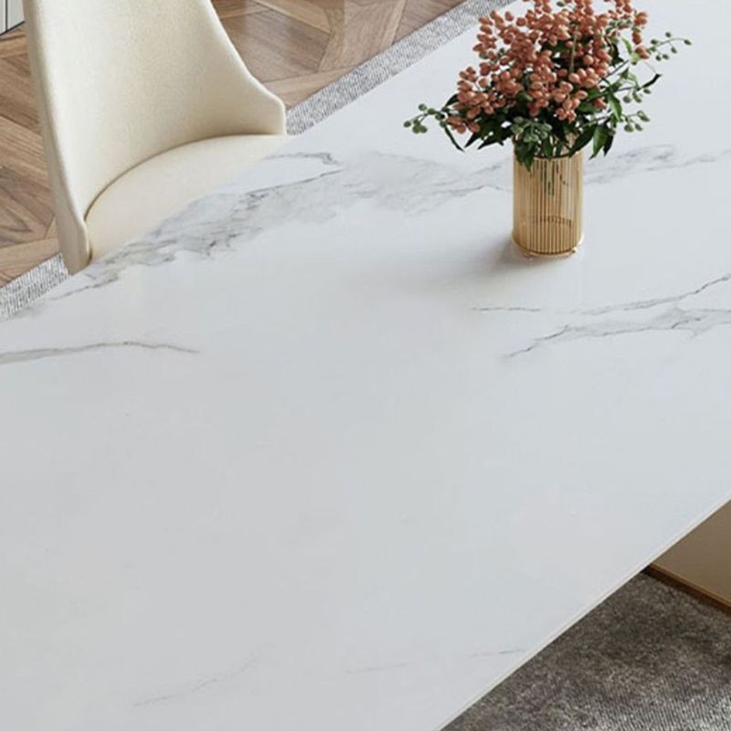 Contemporary White Oval DiningTable Sintered Stone Top Double Pedestal Table