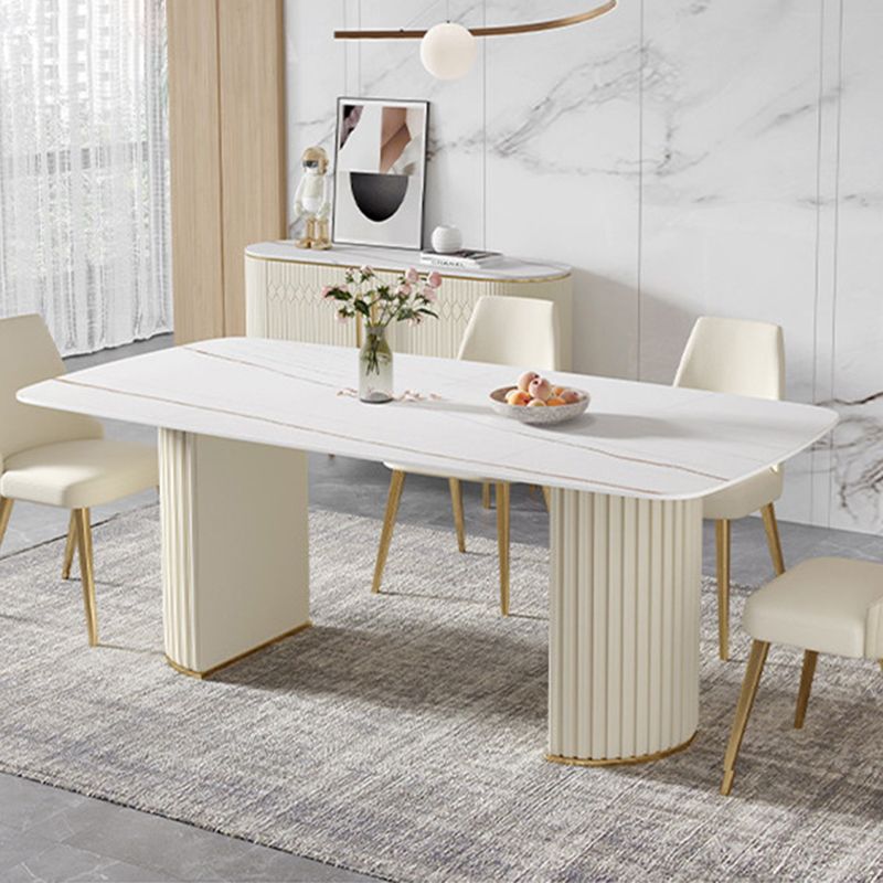 Contemporary Dining Rectangle Table Sintered Stone Table with Metal Legs for Home