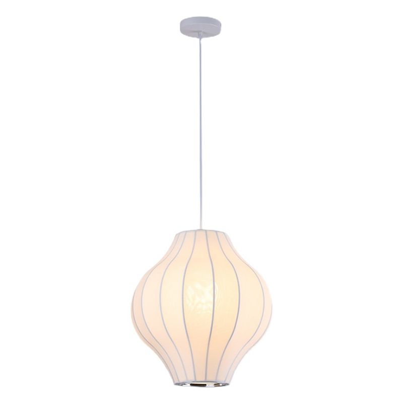 White Shaded Pendant Lighting Fixture Modern Fabric Hanging Ceiling Light for Restaurant