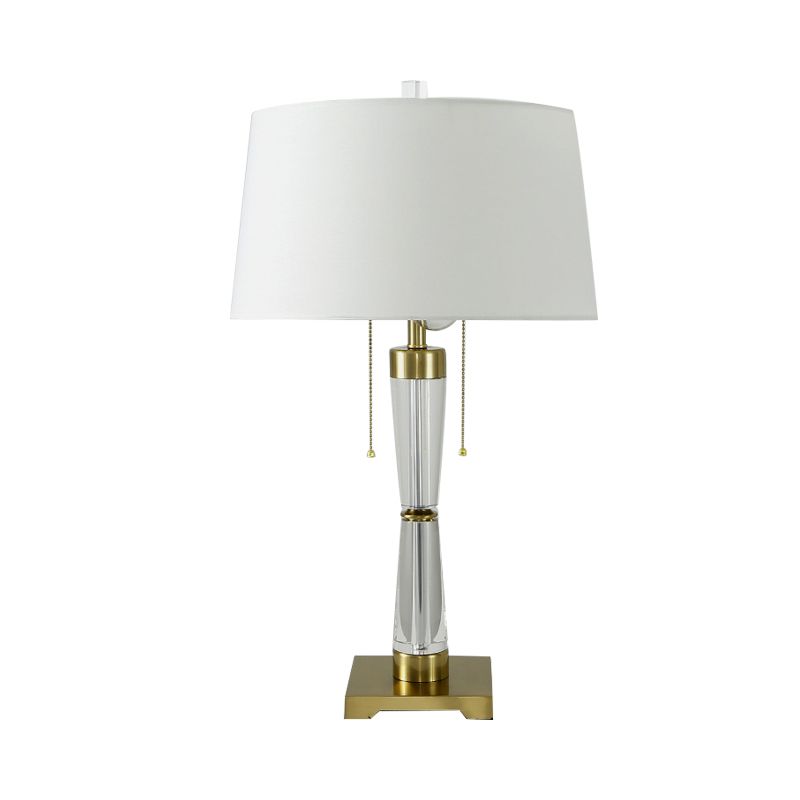 Drum Shade Task Light Modern Fabric 2 Bulbs Reading Lamp in Gold with Pull Chain
