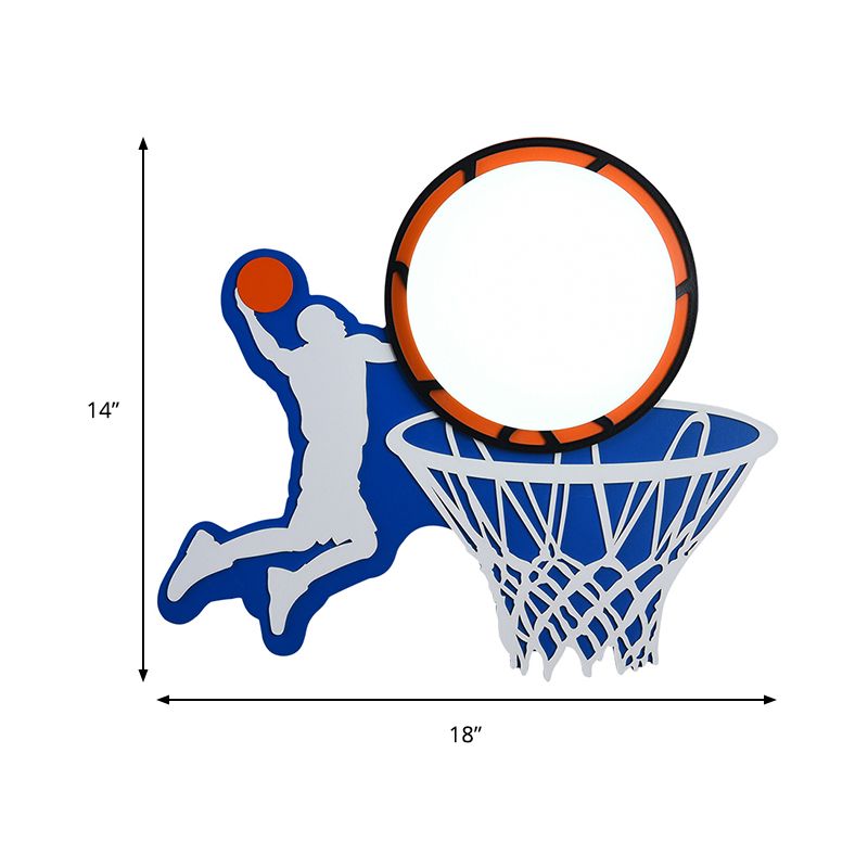 Wood Basketball Hoop Wall Light Sport Theme Sconce Light in Blue for Boys Bedroom Stairway