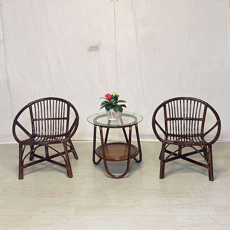 13" Wide Tropical Dining Side Chair Rattan Brown Open Back Outdoor Chair