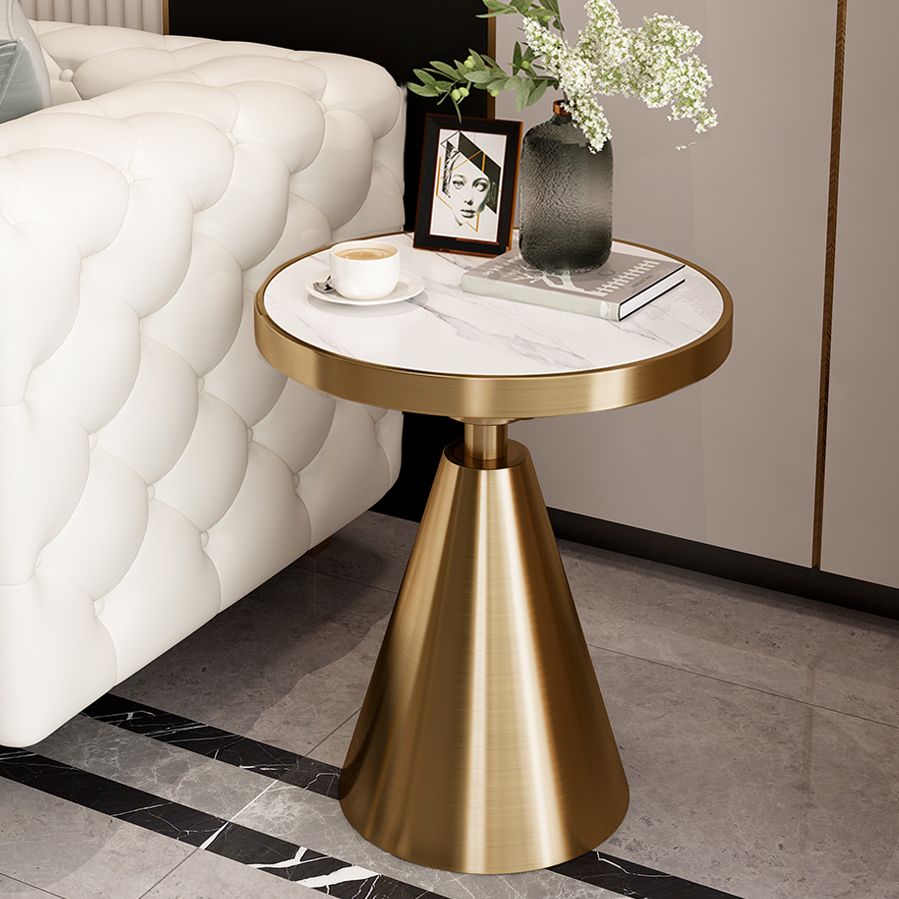 23" Tall Glam Round Marble Single Side End Table With Single Base