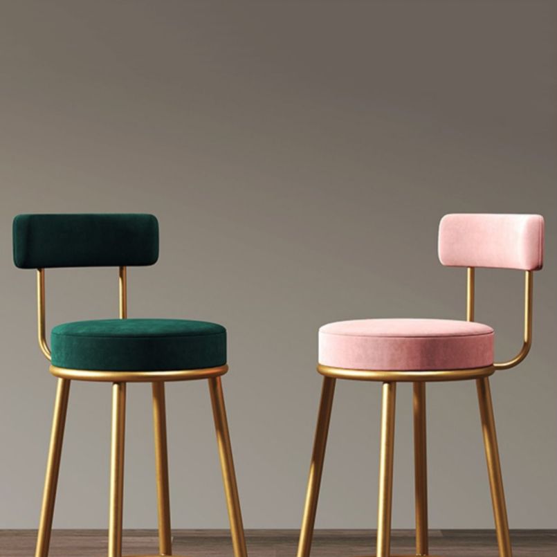 Glam Armless Backrest Counter Stool Iron Household Bar Stool with Velvet Cushion and Pedal