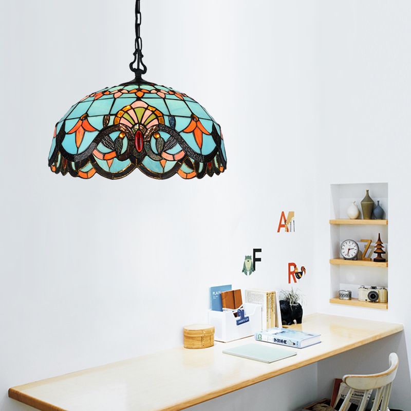 12 "/ 16" W kit de pendentif en verre coupé bleu