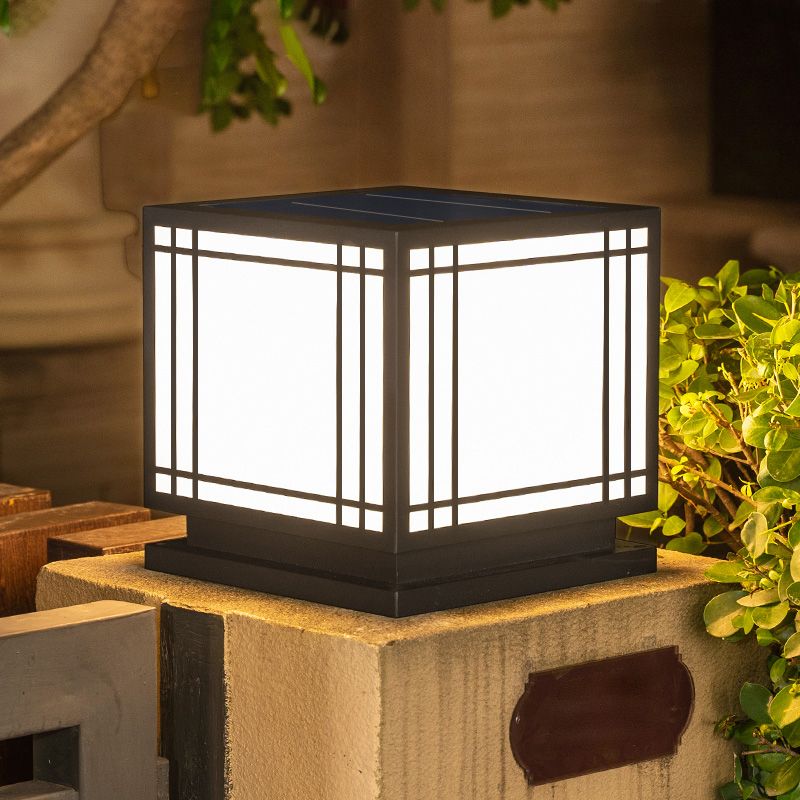 Modern Black Solar Pillar Lamp Waterproof Outdoor Light for Garden