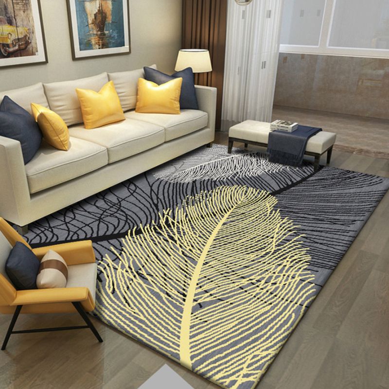 Luxury Living Room Rug Multi Colored Plant Pattern Carpet Polypropylene Machine Washable Anti-Slip Rug