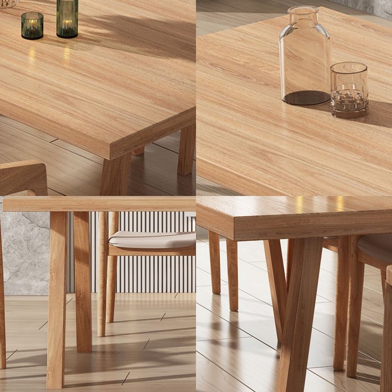 Rectangle Pine Solid Wood Table Modern Dining Table with 4 Legs, in Nature