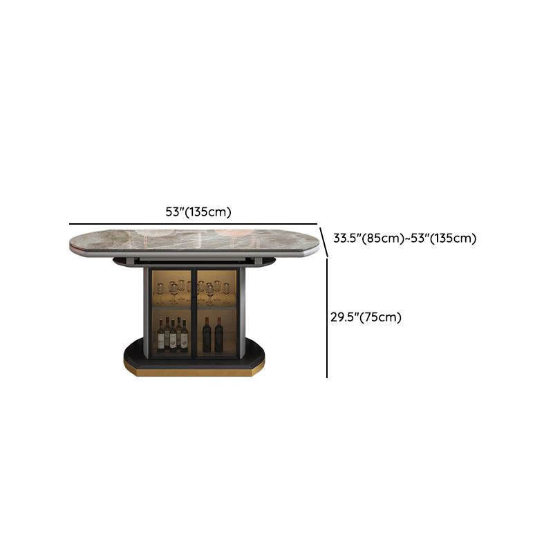 Modern Extendable Dining Table Round Stone Tabletop with Storage