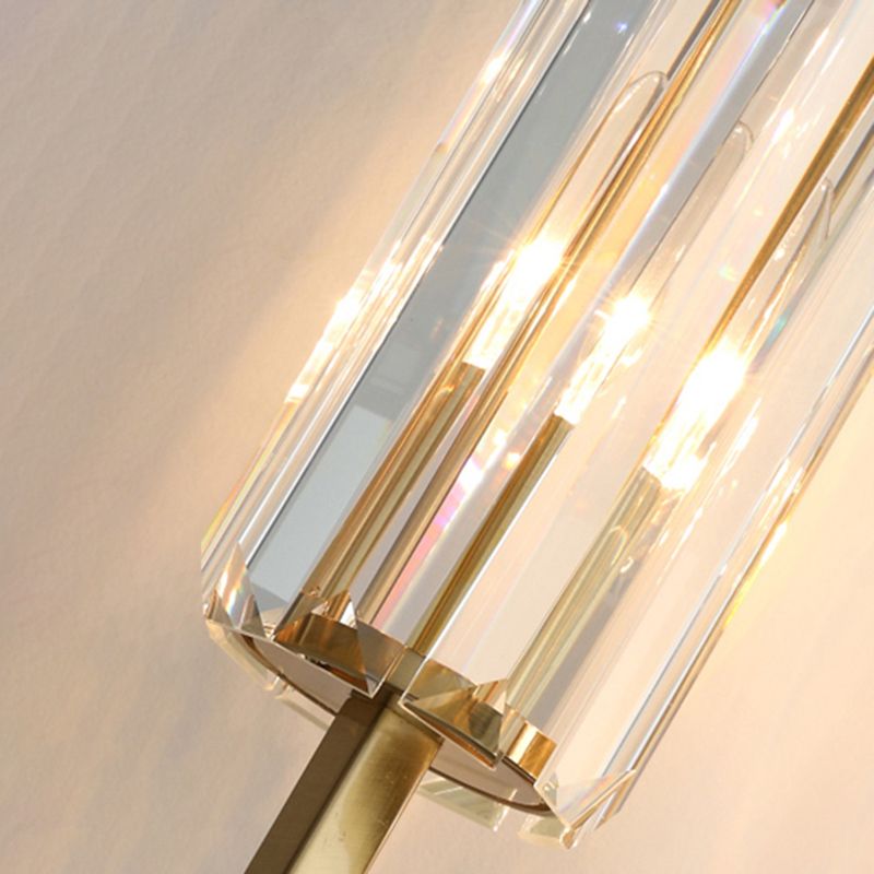 2-Lights Cylindrical Crystal Sconce Lights Electroplated Gold Postmodern Wall Lamp for Living Room