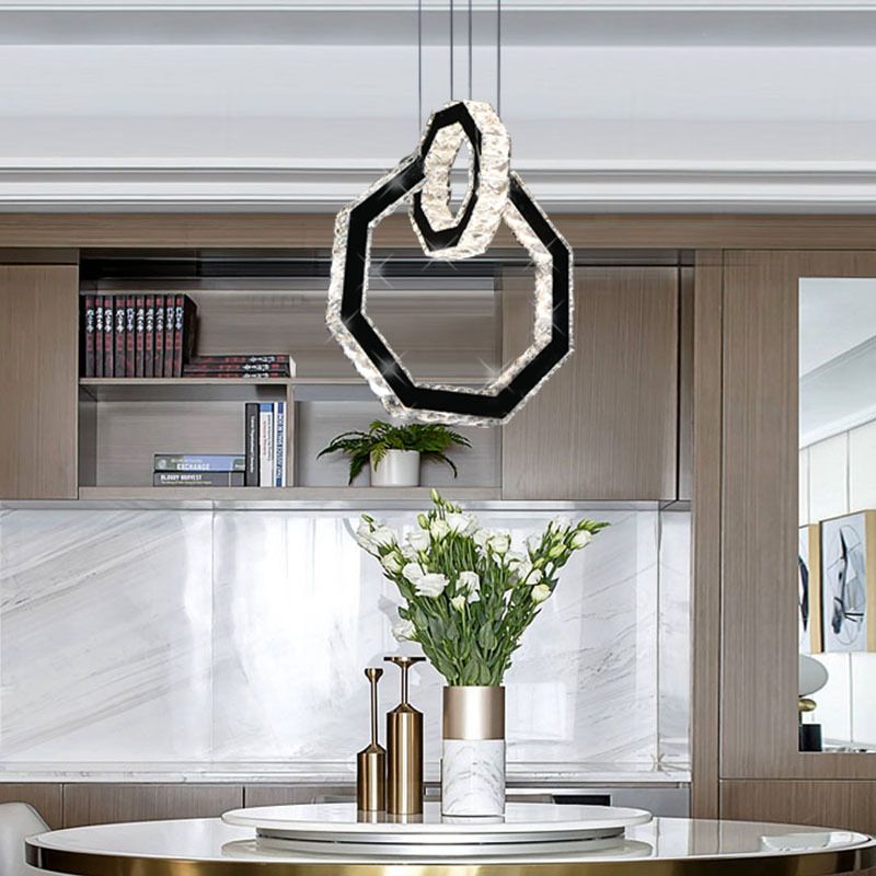 Luz de la lámpara de cristal de polígono LED Minimalista LED Black Colgante de iluminación de iluminación