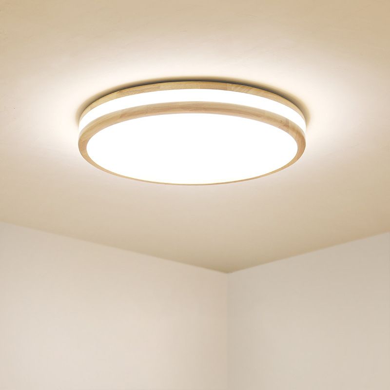 1 Light Circle Ceiling Lamp Modern Style Wood Ceiling Lighting for Restaurant