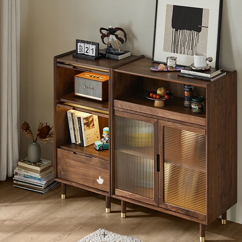 Storage Solid Wood Glass Door Cabinet Mid Century Chest in Walnut