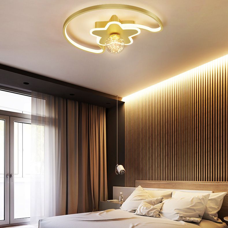 Luminaire encastré en forme d'étoile en métal, plafonnier LED en verre avec boule de simplicité pour chambre à coucher