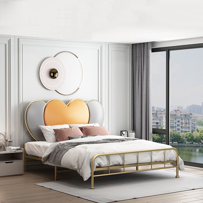 Metal Panel Bed Glam 51" Tall Standard Bed with Upholstered Headboard