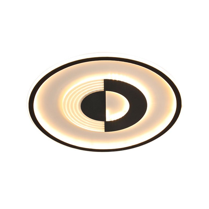 16"/19.5" W Round Acrylic Ceiling Lamp Minimalist LED Black/White Flush Mount Lighting in Warm/White Light for Bedroom