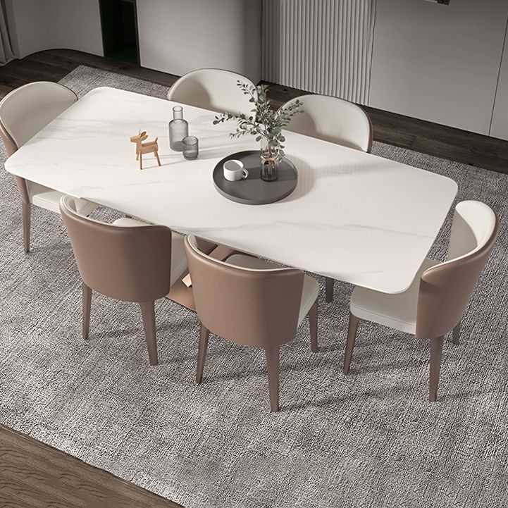 Traditional Luxury Dining Table Rectangle Sintered Stone Pedestal Table with Rose Gold Frame