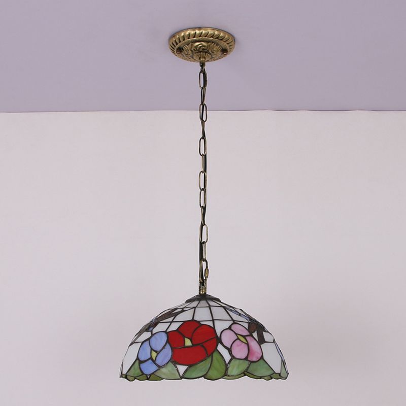 Handcrafted Stained Glass Pendulum Lights Dome Baroque Down Lighting Pendant for Bedroom