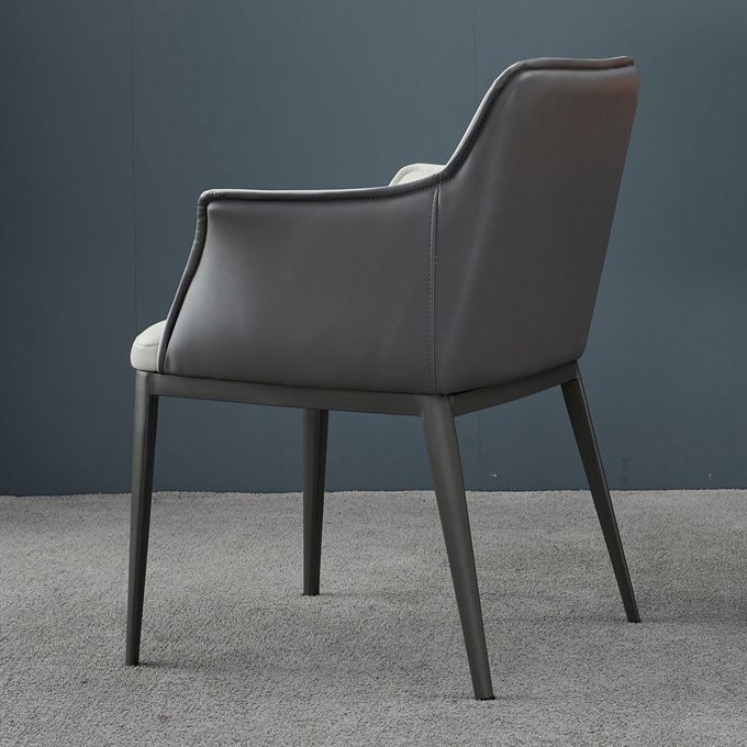 Upholstered Dining Chairs Faux Leather Arm Chairs with Metal Base