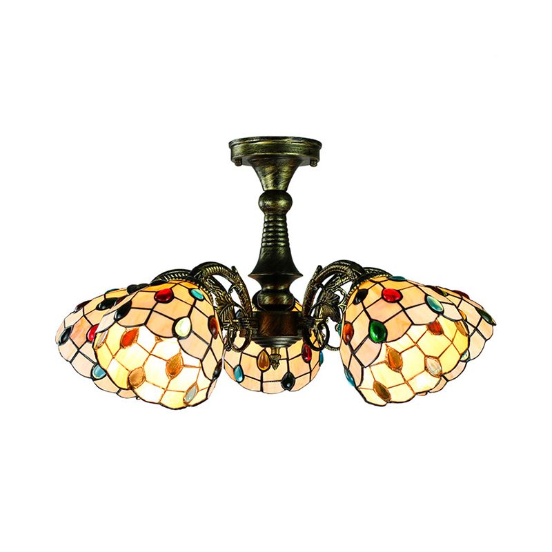 Buntglas Tiffany Style Blatt/Pfauen Schwanz/Blütenheize Beleuchtung 3/5 Lichter hängen Deckenlicht in antiker Bronze