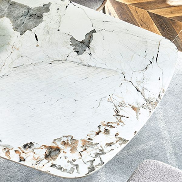 Metal Traditional Luxury Rectangle Table High Gloss White Sintered Stone Table with Pedestal Base